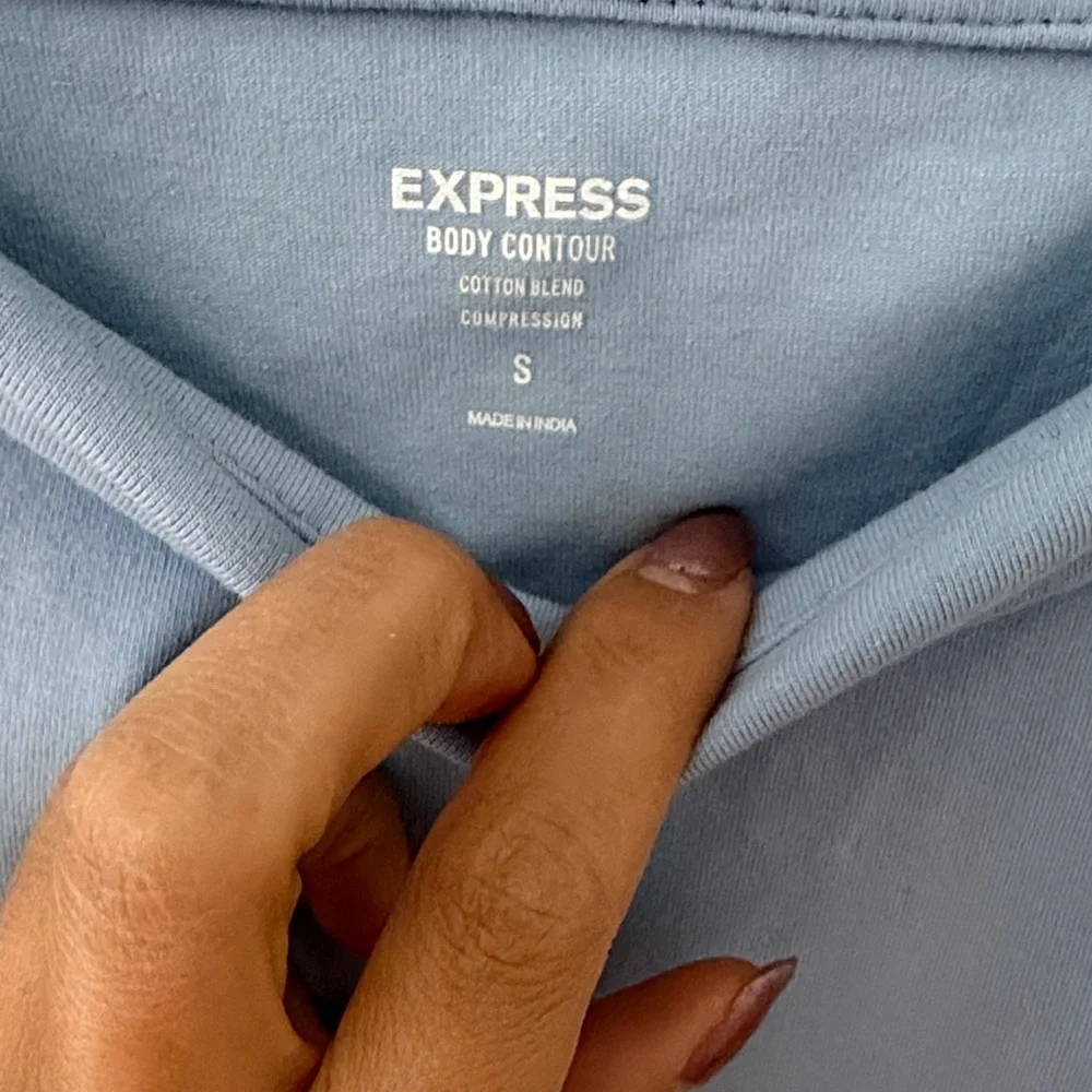 Express Light Blue Square Neck Bodysuit - Picture 2 of 3